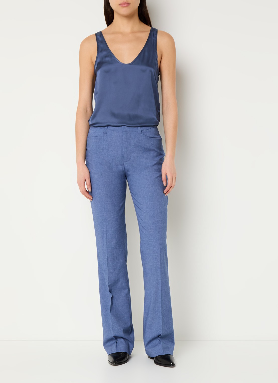 Zadig&Voltaire Tarys tanktop van satijn met strass - voorkant 3 staalblauw