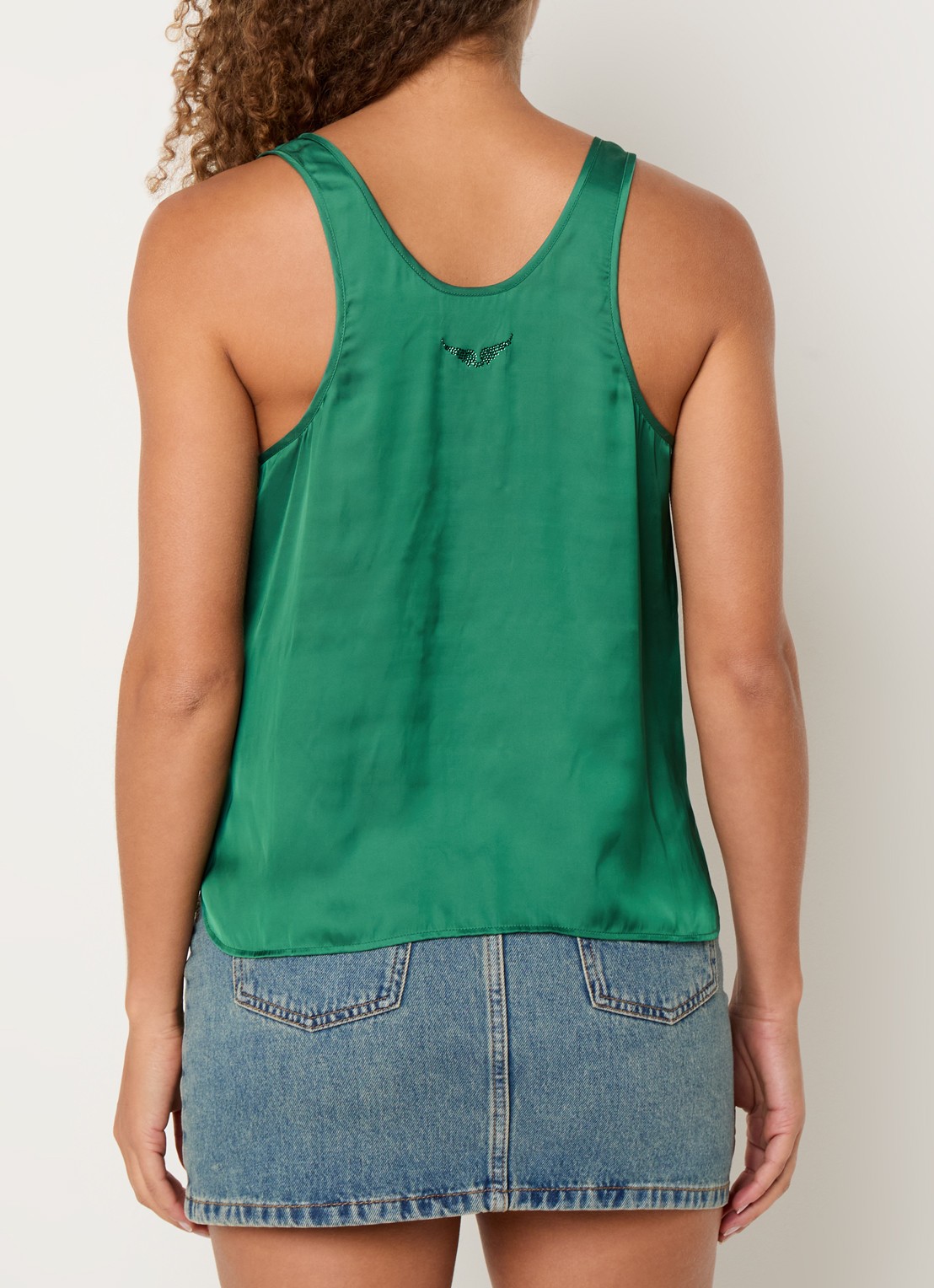 Zadig&Voltaire Tarys tanktop van satijn met strass - achterkant 2 donkergroen