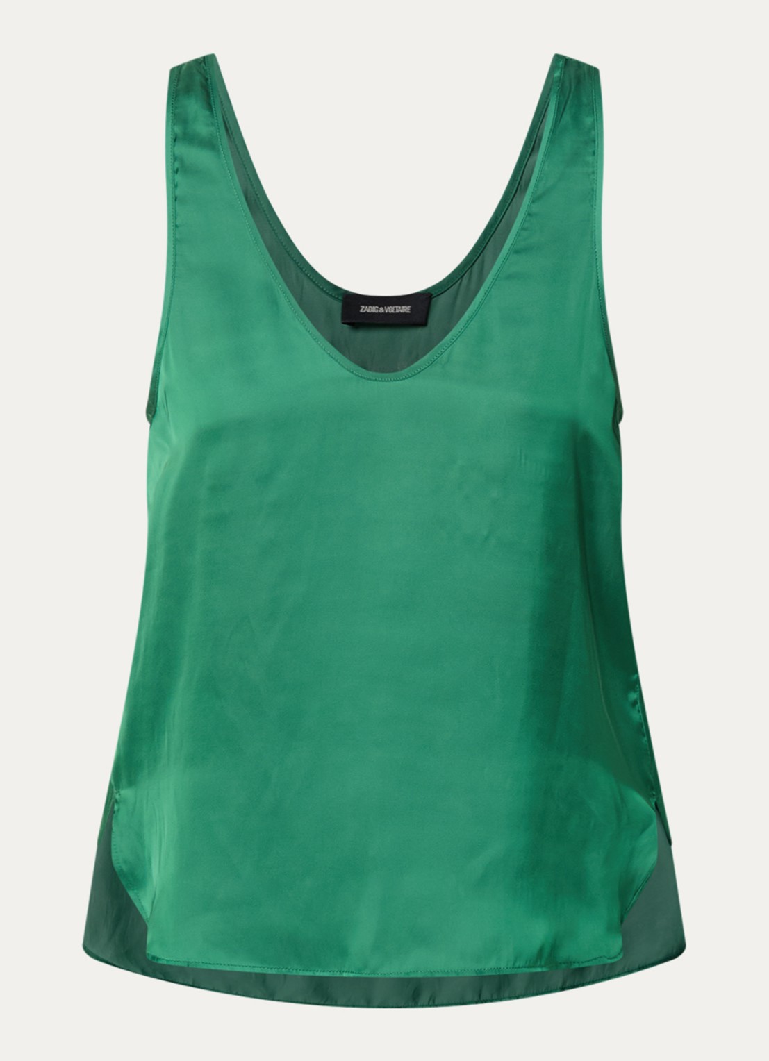 Zadig&Voltaire Tarys tanktop van satijn met strass - voorkant 3 donkergroen