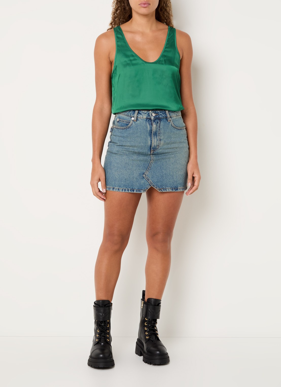 Zadig&Voltaire Tarys tanktop van satijn met strass - voorkant 4 donkergroen