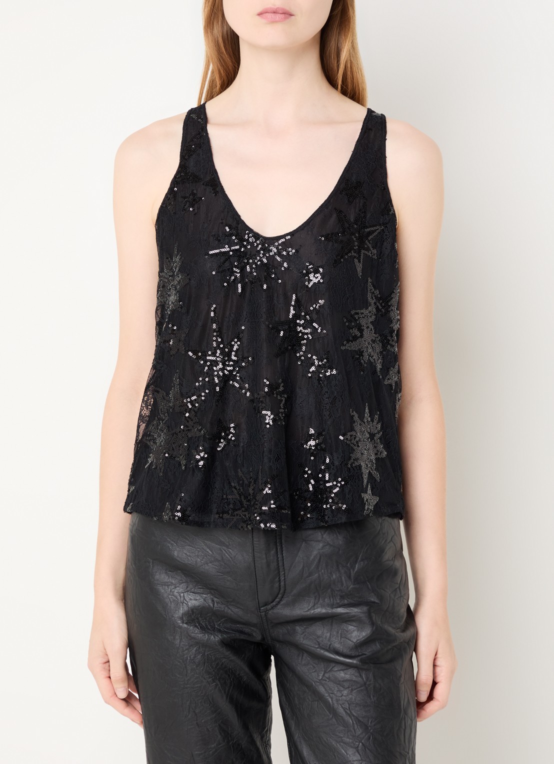 Zadig&Voltaire Tarysa tanktop van mesh met pailletten - detail 3 zwart