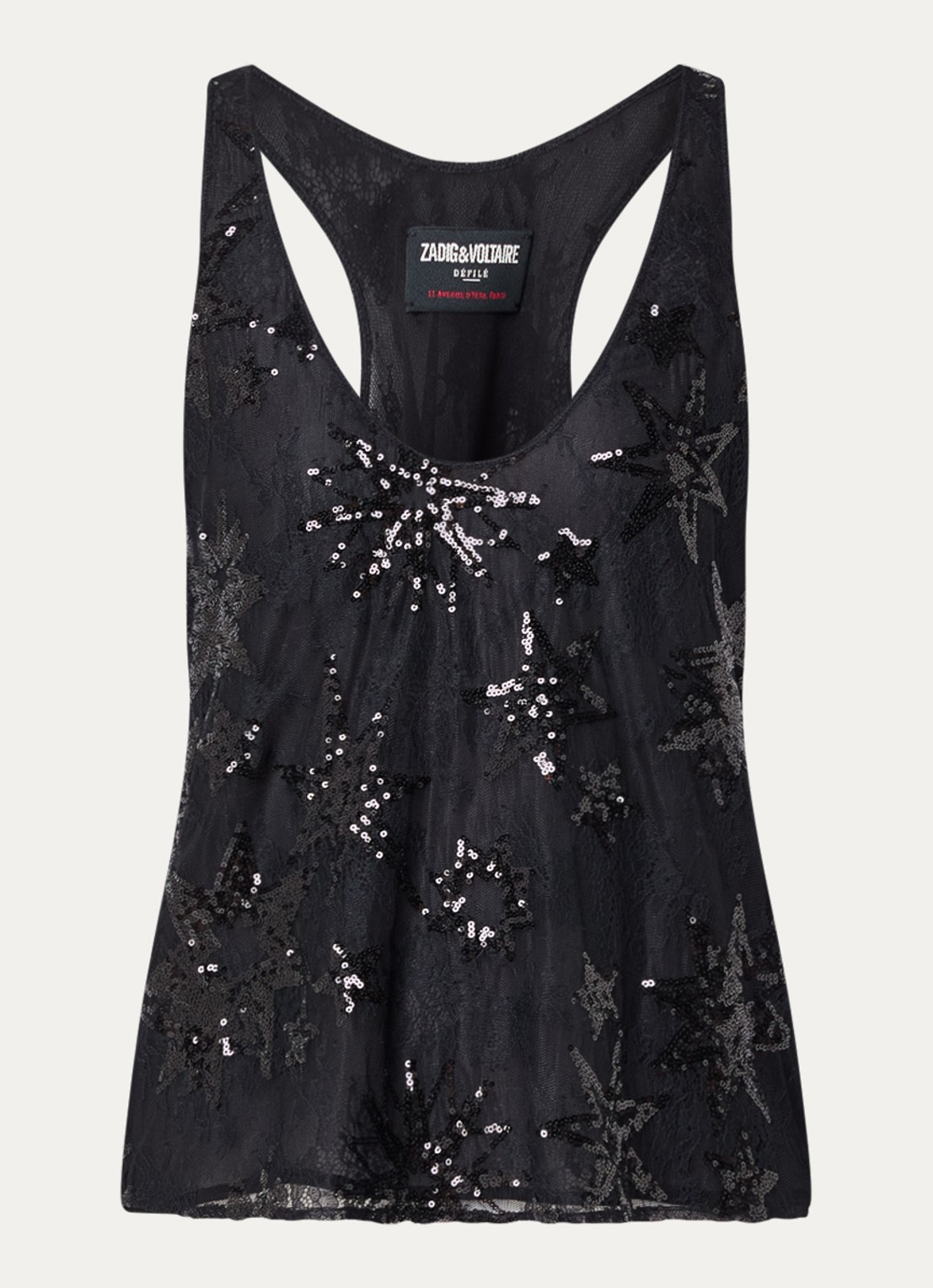 Zadig&Voltaire Tarysa tanktop van mesh met pailletten - voorkant zwart