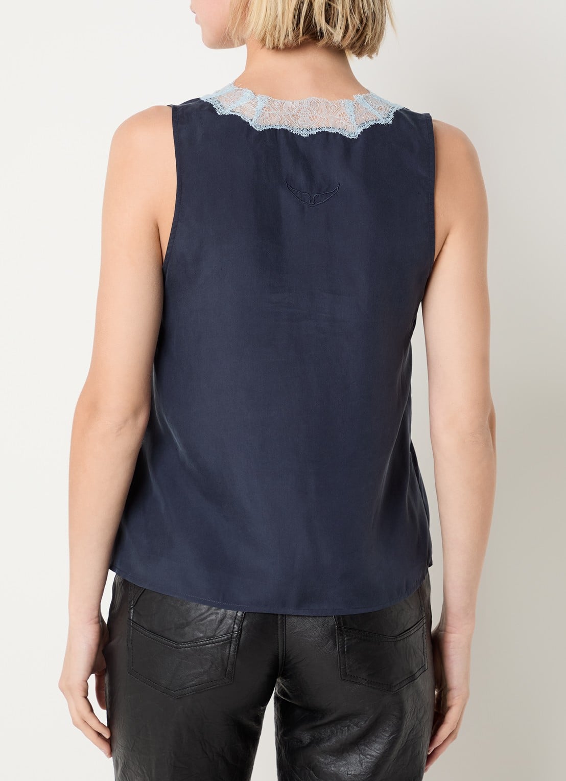 Zadig&Voltaire Tasao top van satijn met details van kant - achterkant 4 donkerblauw