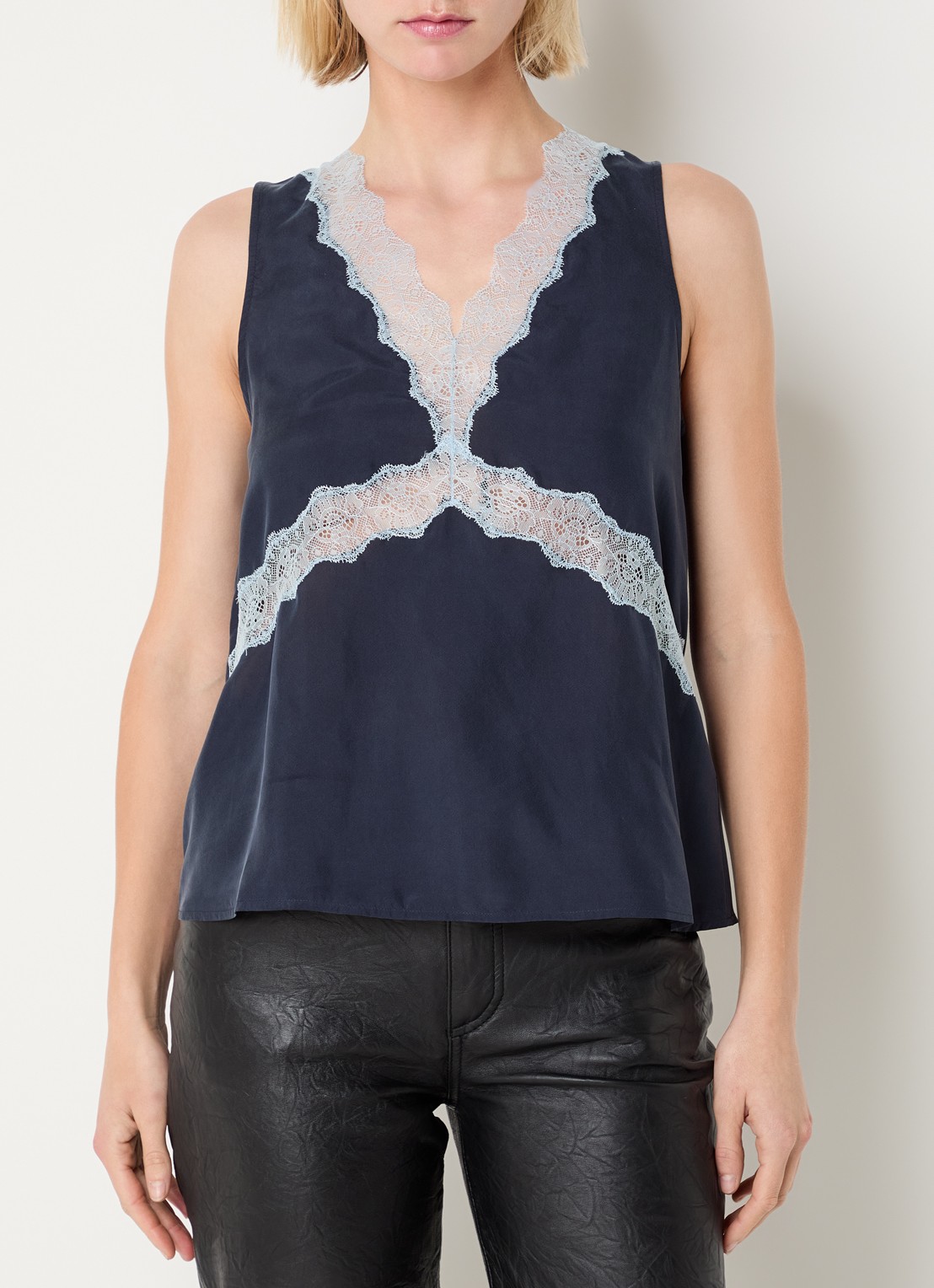 Zadig&Voltaire Tasao top van satijn met details van kant - detail 3 donkerblauw