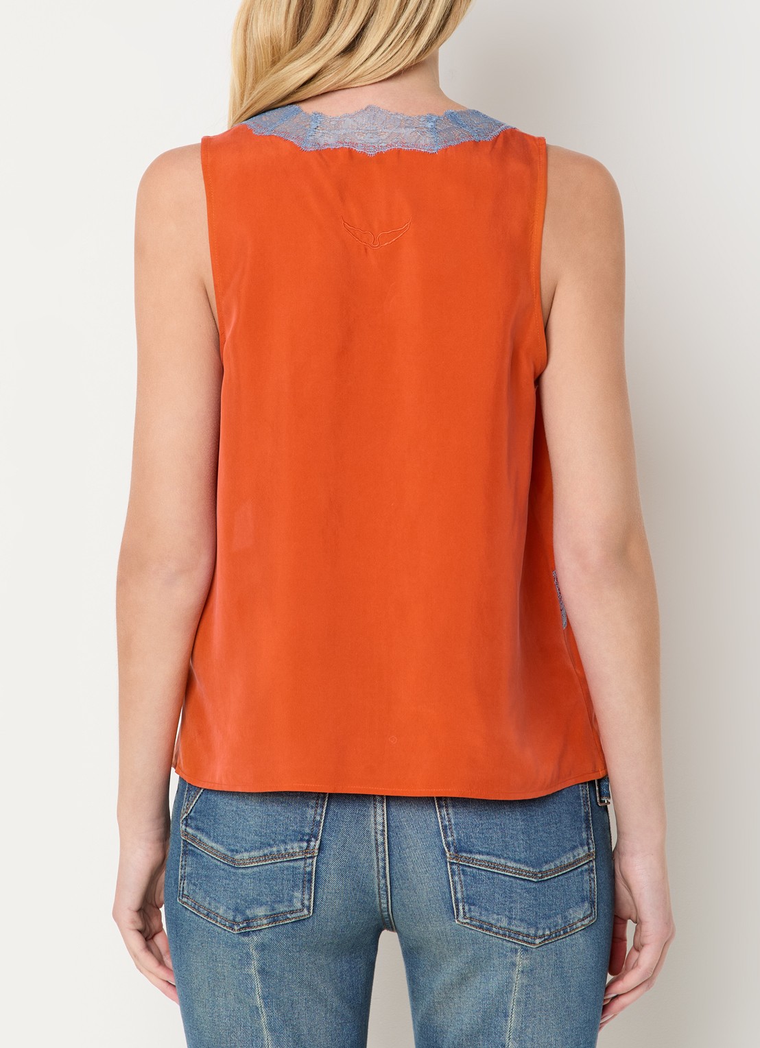 Zadig&Voltaire Tasao top van satijn met details van kant - achterkant 4 oranjerood