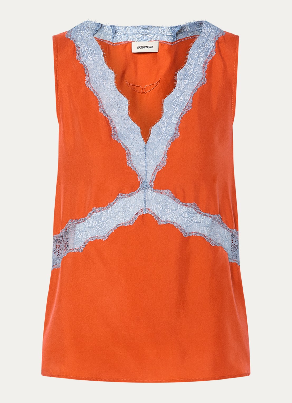 Zadig&Voltaire Tasao top van satijn met details van kant - voorkant oranjerood