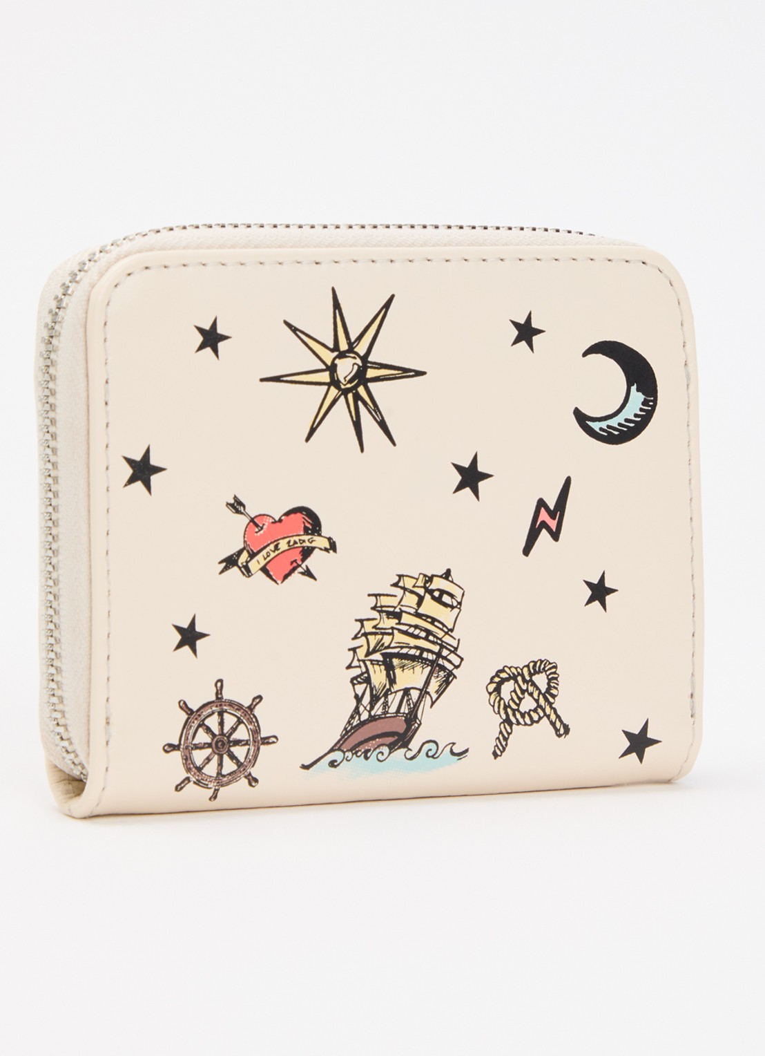 Zadig&Voltaire Tattoo Mini portemonnee van kalfsleer - achterkant 3 beige