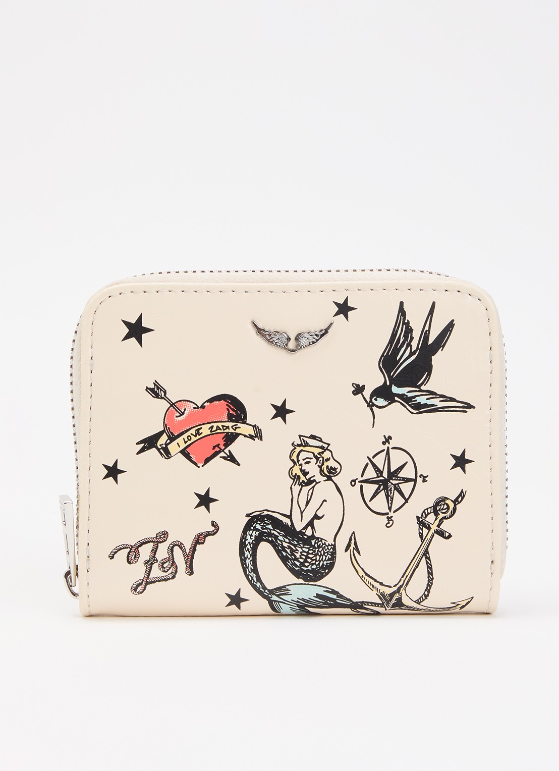 Zadig&Voltaire Tattoo Mini portemonnee van kalfsleer - voorkant beige
