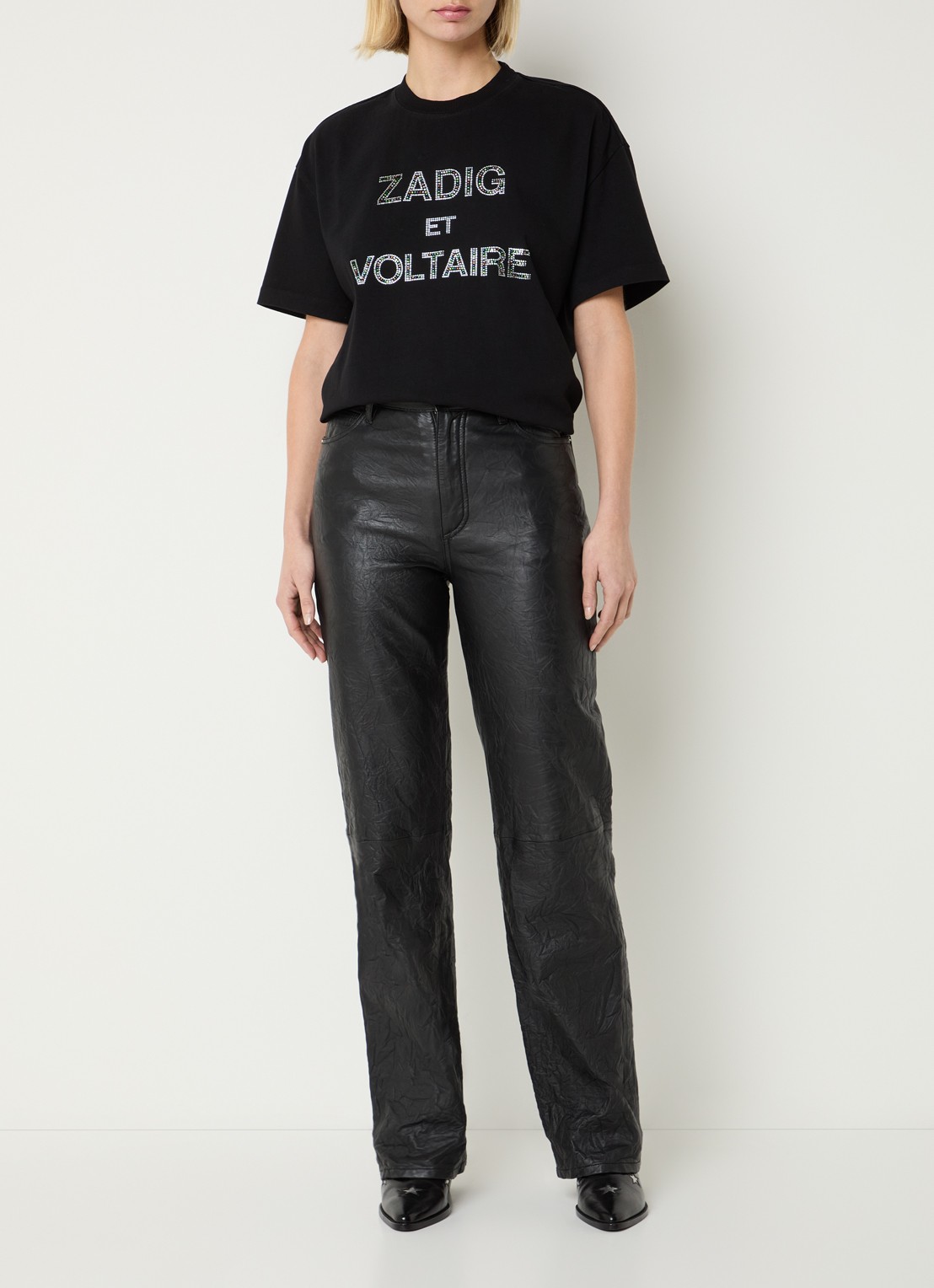 Zadig&Voltaire Tedda T-shirt met logo en strass - voorkant 2 zwart