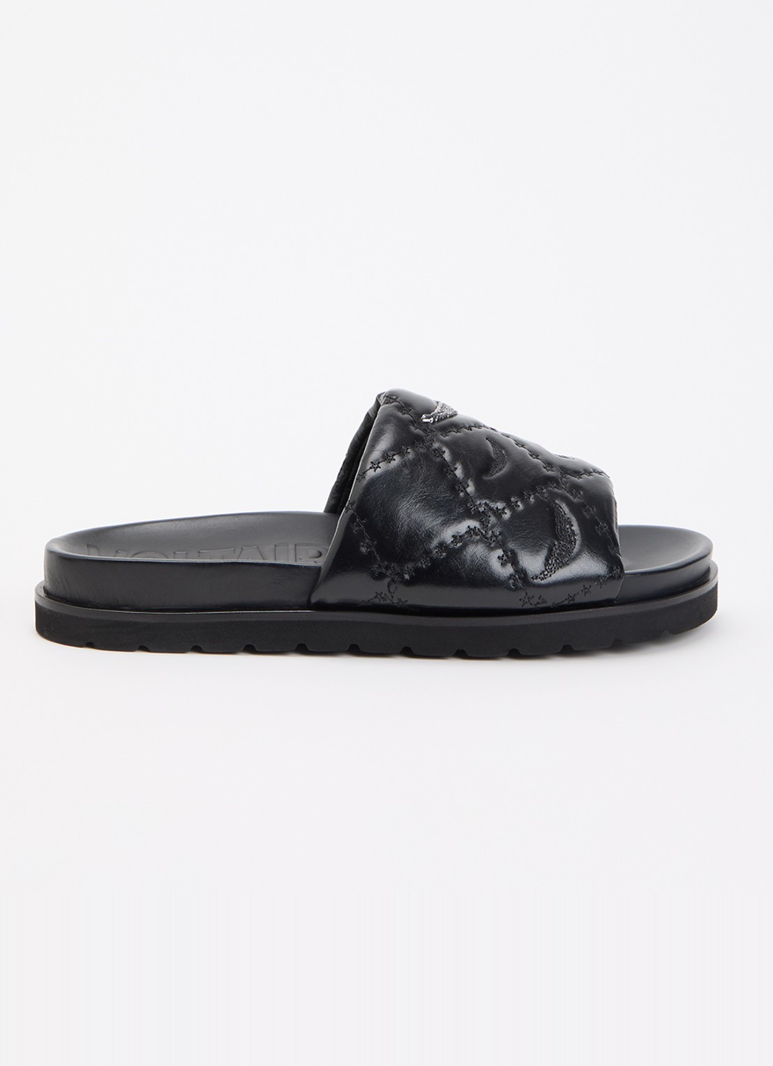 Zadig&Voltaire Teddy Bare Vintage slipper van leer met logoprint - voorkant 4 zwart
