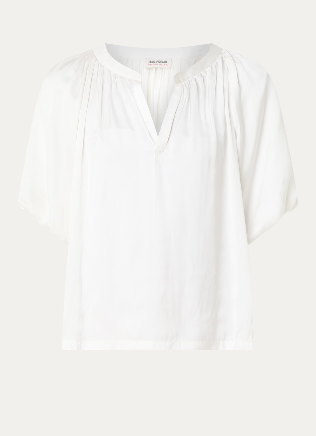 Zadig&Voltaire Teko tuniek van satijn met ballonmouw - voorkant gebroken wit