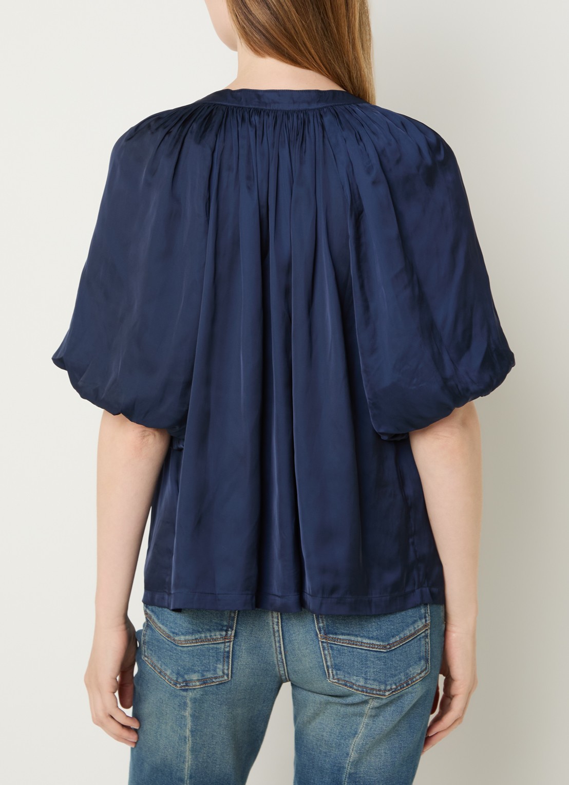 Zadig&Voltaire Teko tuniek van satijn met ballonmouw - achterkant 2 donkerblauw