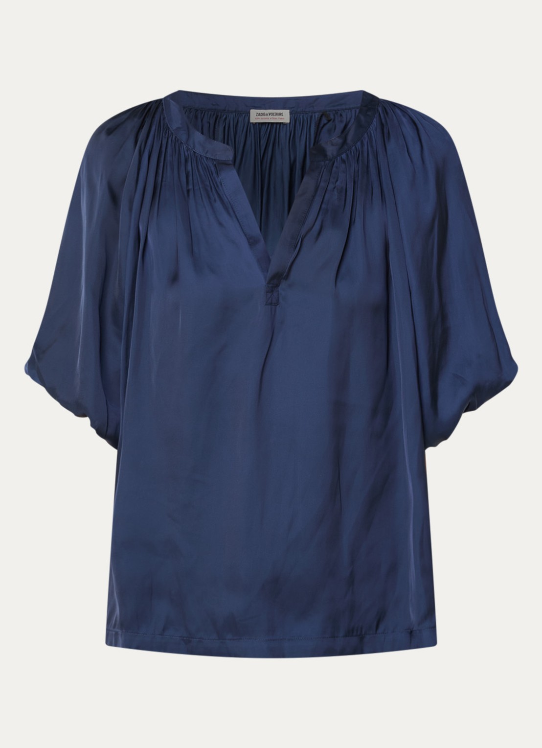 Zadig&Voltaire Teko tuniek van satijn met ballonmouw - voorkant 3 donkerblauw