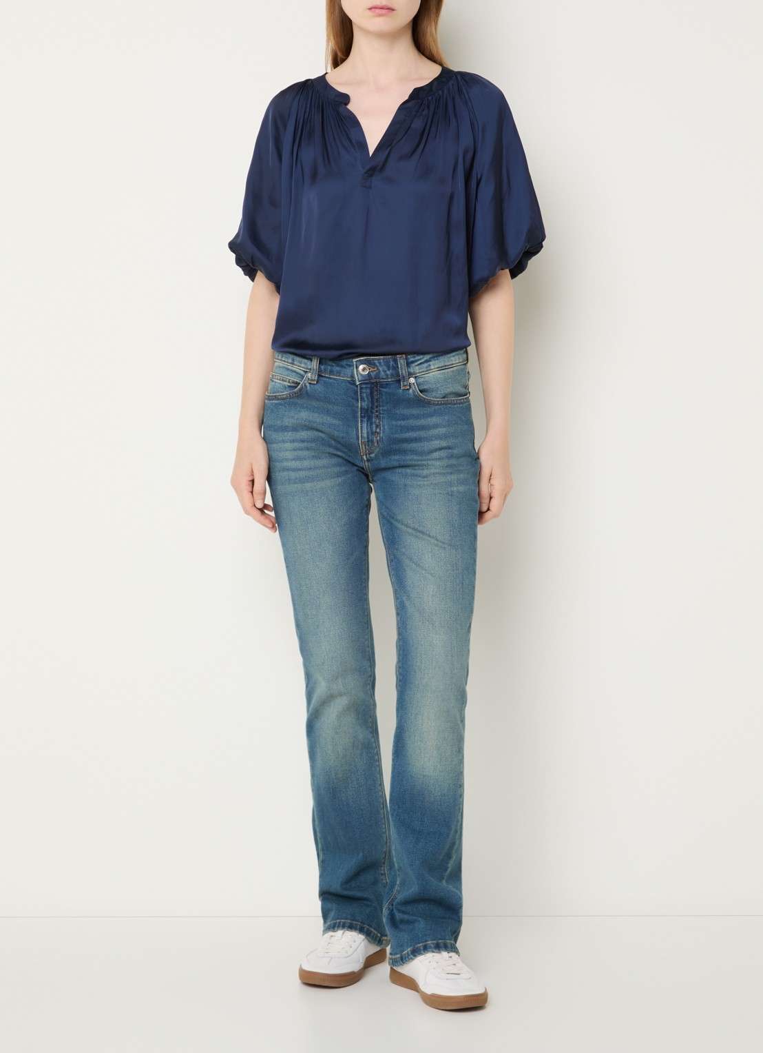 Zadig&Voltaire Teko tuniek van satijn met ballonmouw - voorkant 4 donkerblauw