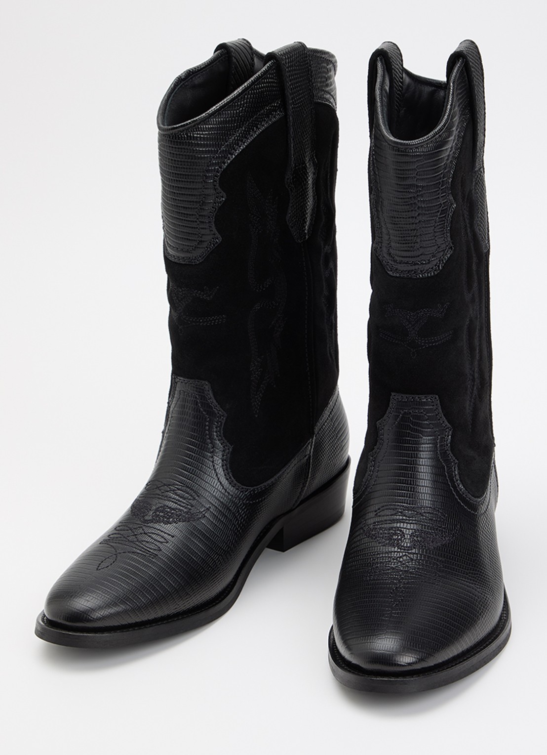 Zadig&Voltaire Tex Western Wild cowboylaars van kalfssuède met leren details - detail zwart
