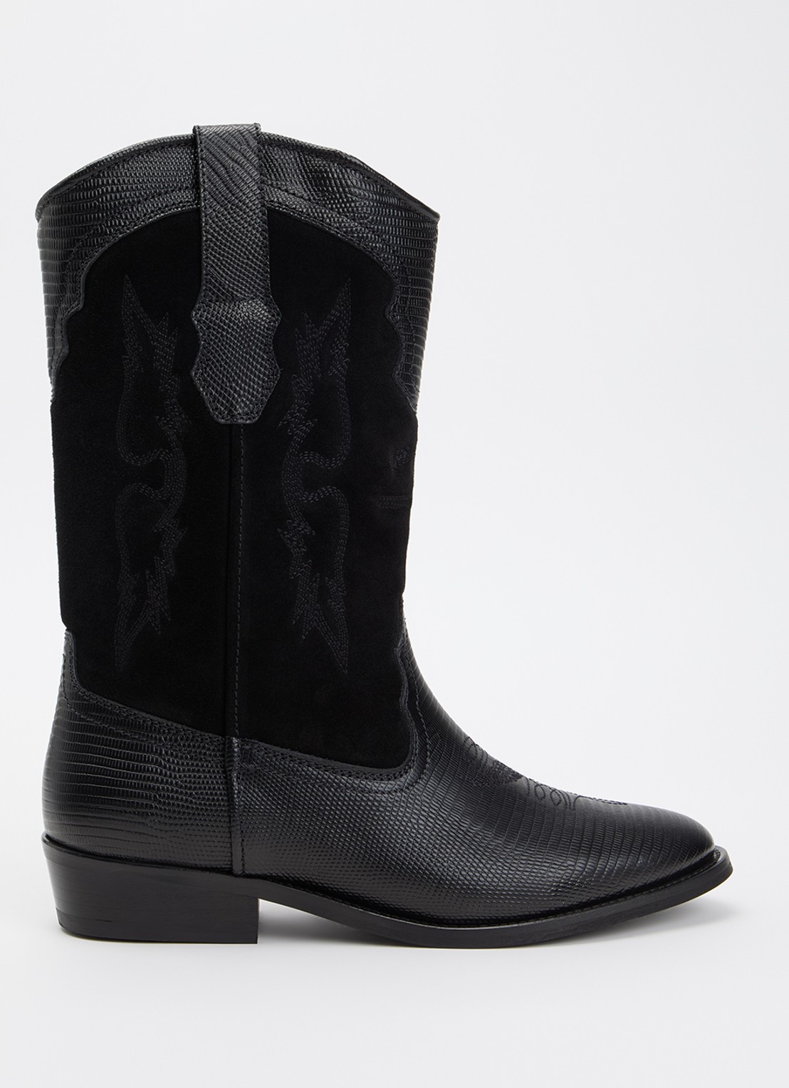 Zadig&Voltaire Tex Western Wild cowboylaars van kalfssuède met leren details - voorkant 4 zwart