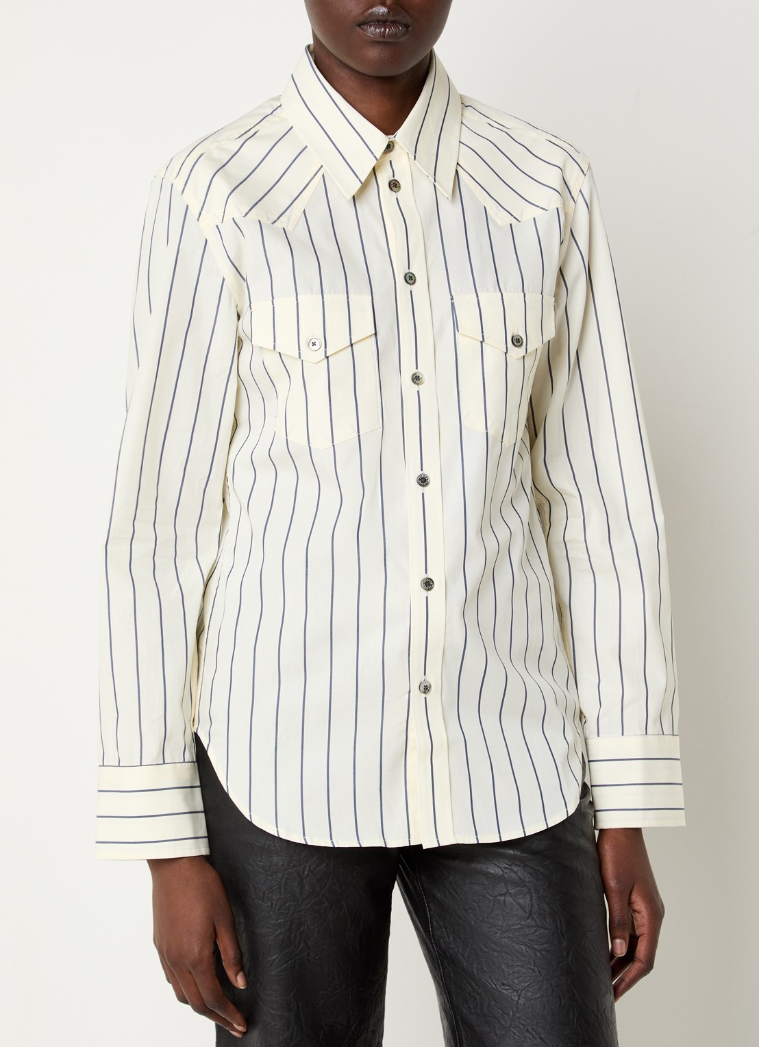Zadig&Voltaire Thelma blouse met borstzakken en streepprint - achterkant 3 lichtgeel