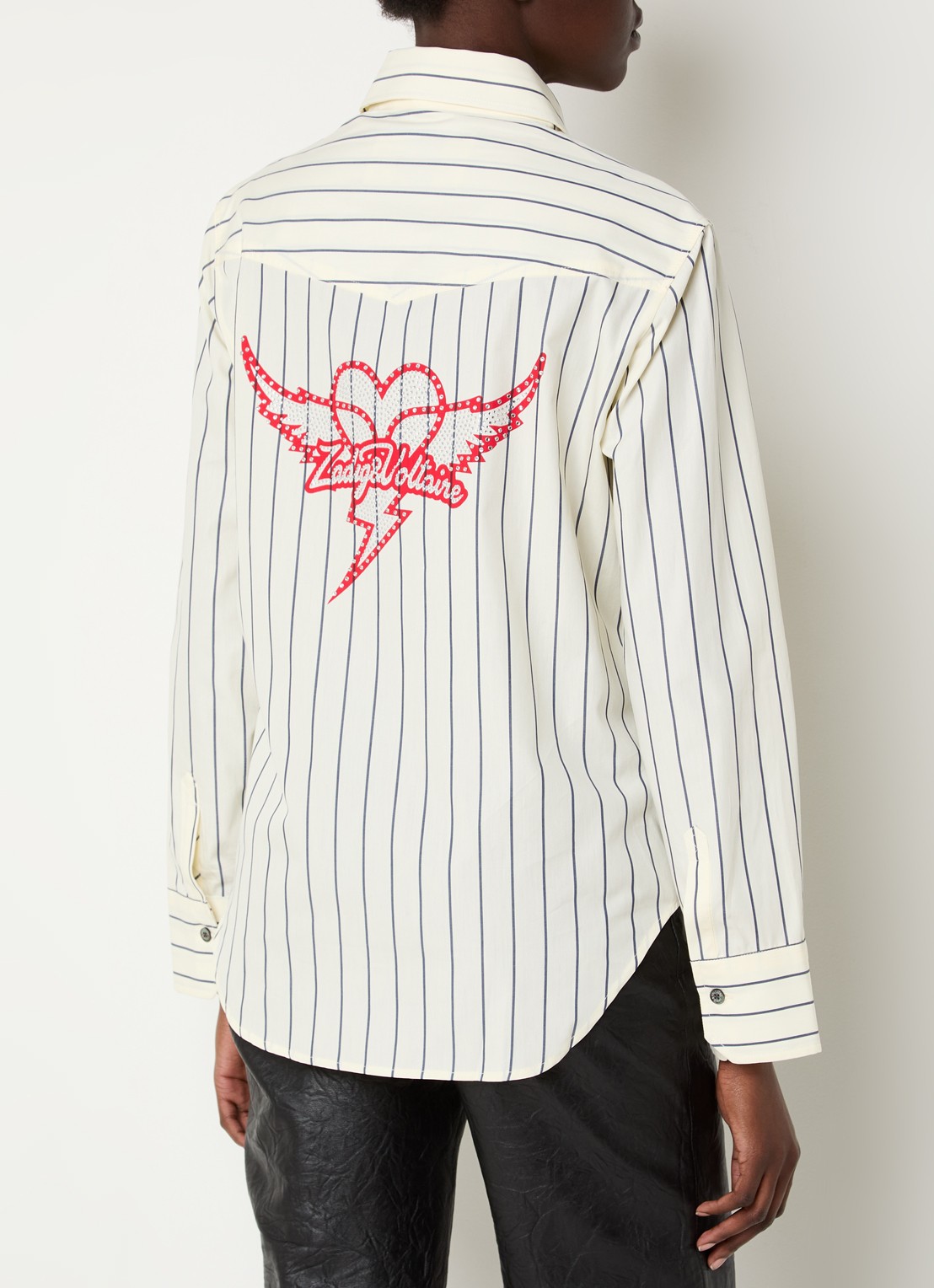 Zadig&Voltaire Thelma blouse met borstzakken en streepprint - detail 4 lichtgeel