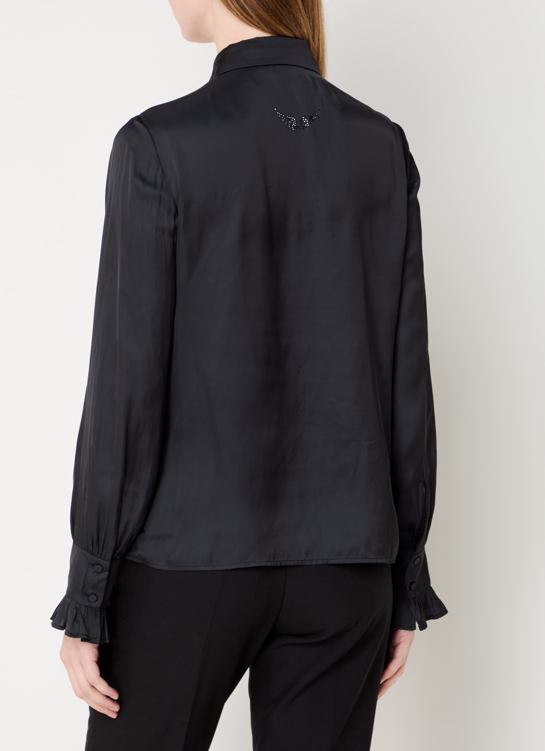 Zadig&Voltaire Thely blouse van satijn met ruches - achterkant zwart