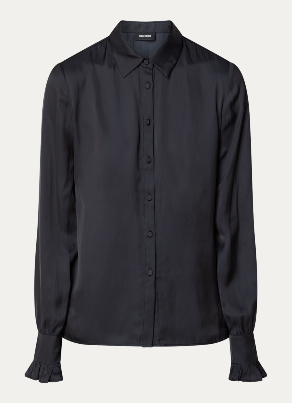 Zadig&Voltaire Thely blouse van satijn met ruches - voorkant 3 zwart