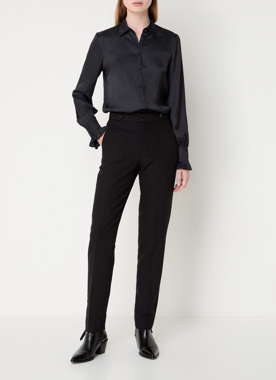 Zadig&Voltaire Thely blouse van satijn met ruches - voorkant 4 zwart