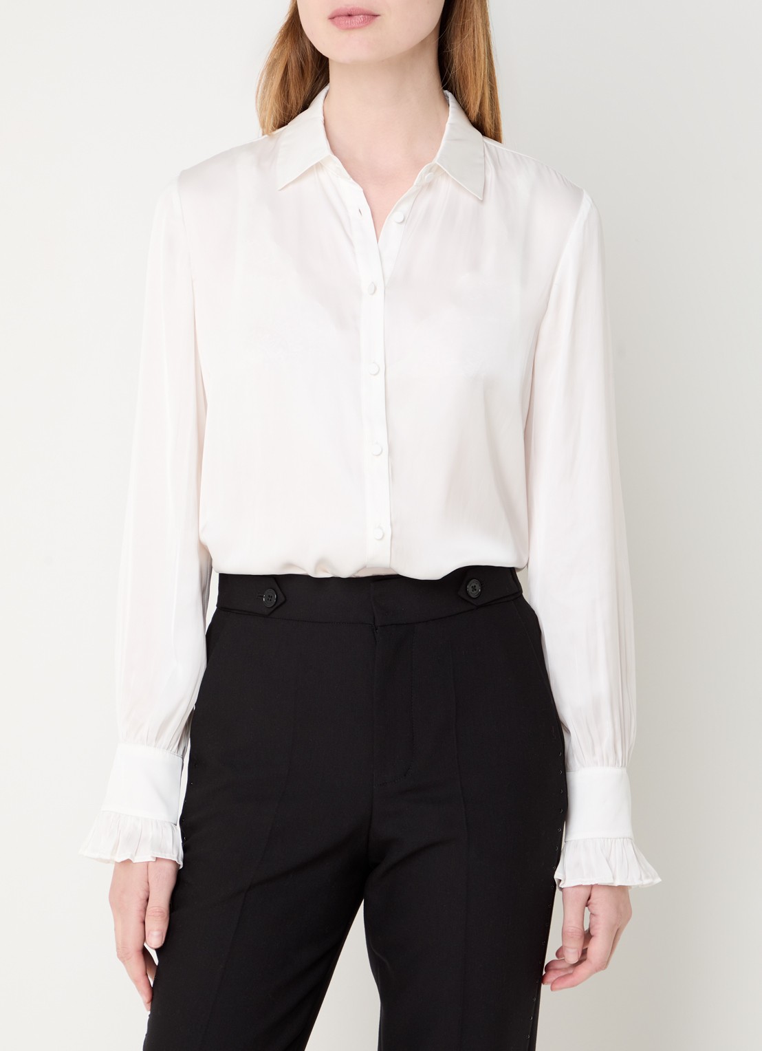 Zadig&Voltaire Thely blouse van satijn met ruches - detail 3 gebroken wit