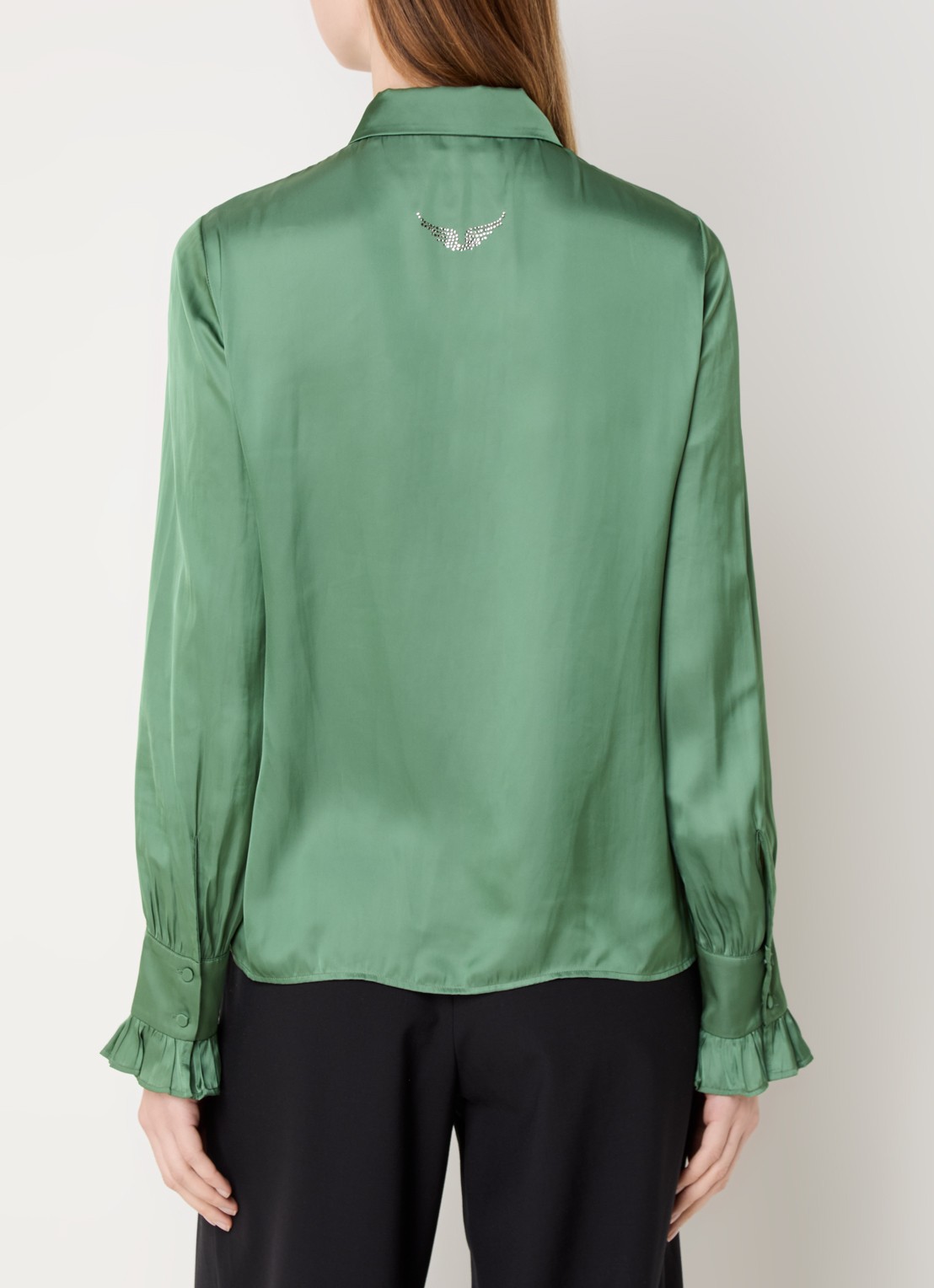 Zadig&Voltaire Thely blouse van satijn met ruches - achterkant 4 donkergroen