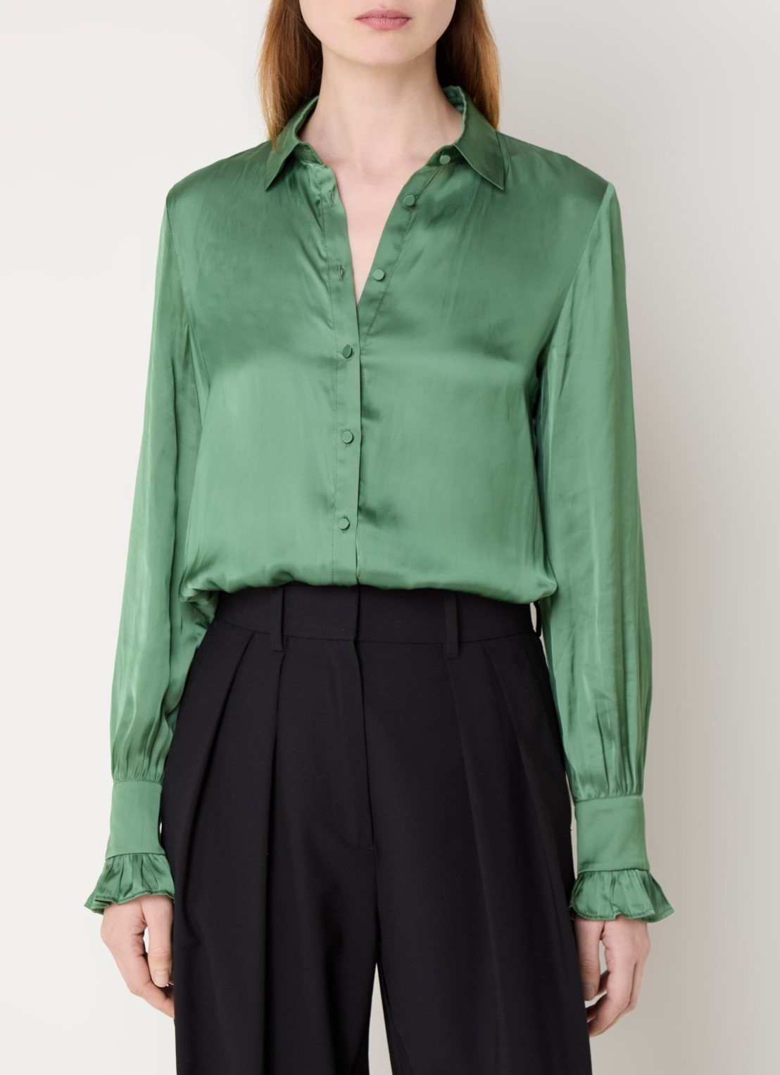 Zadig&Voltaire Thely blouse van satijn met ruches - detail 3 donkergroen