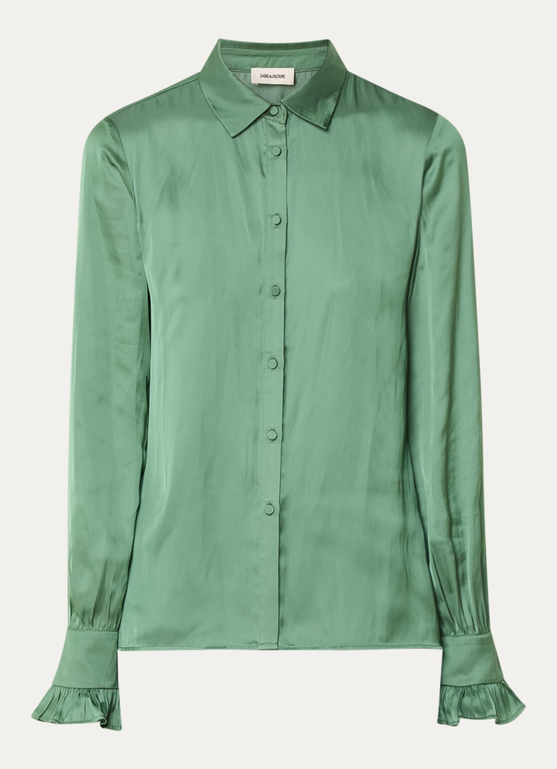 Zadig&Voltaire Thely blouse van satijn met ruches - voorkant donkergroen
