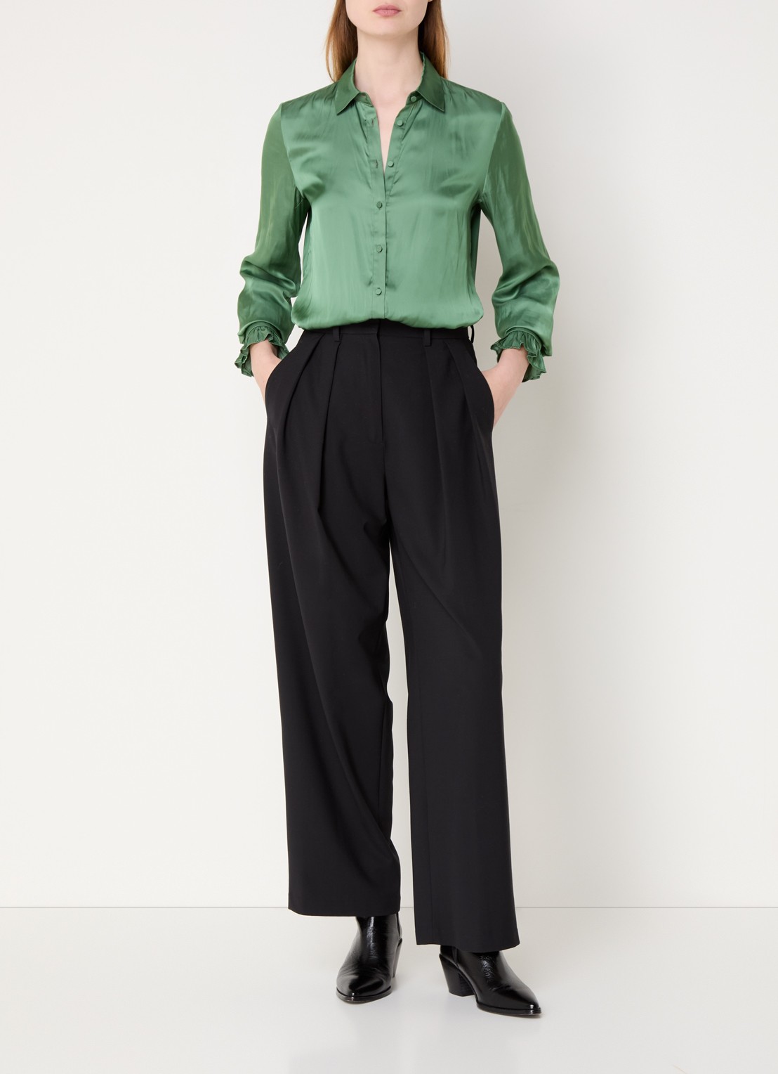 Zadig&Voltaire Thely blouse van satijn met ruches - voorkant 2 donkergroen