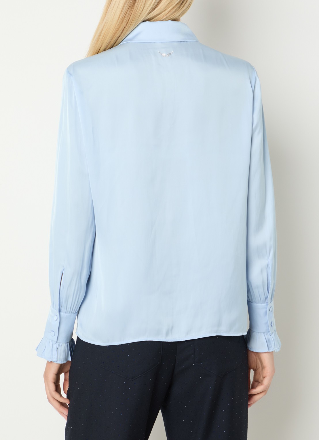 Zadig&Voltaire Thely blouse van satijn met ruches - achterkant blauwgrijs