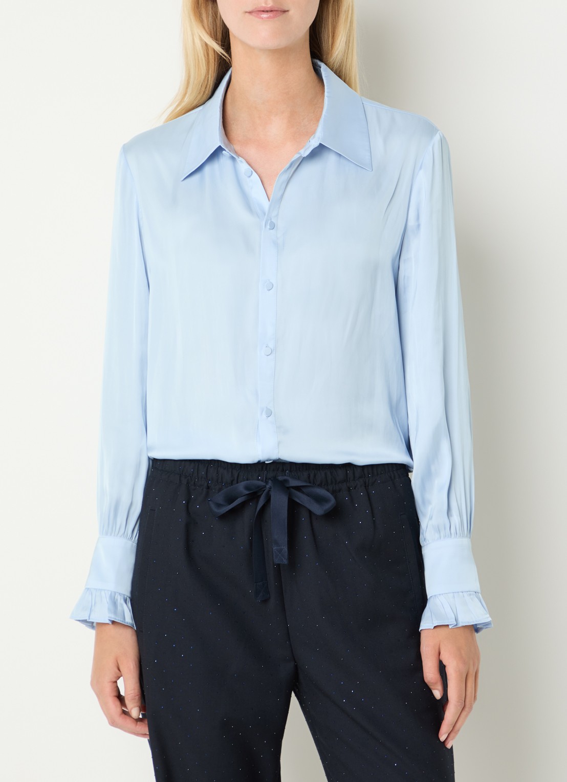 Zadig&Voltaire Thely blouse van satijn met ruches - detail 4 blauwgrijs