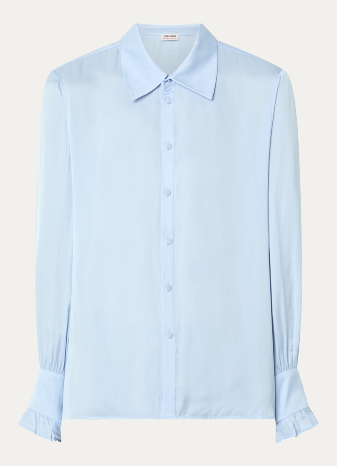 Zadig&Voltaire Thely blouse van satijn met ruches - voorkant 2 blauwgrijs
