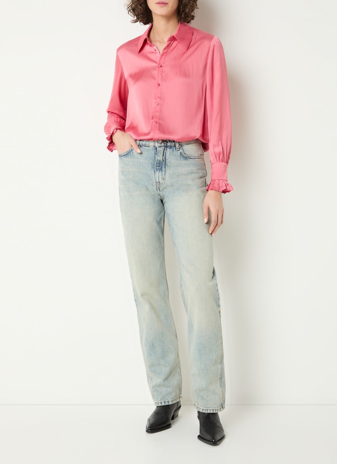 Zadig&Voltaire Thely blouse van satijn met ruches - voorkant 3 koraalroze