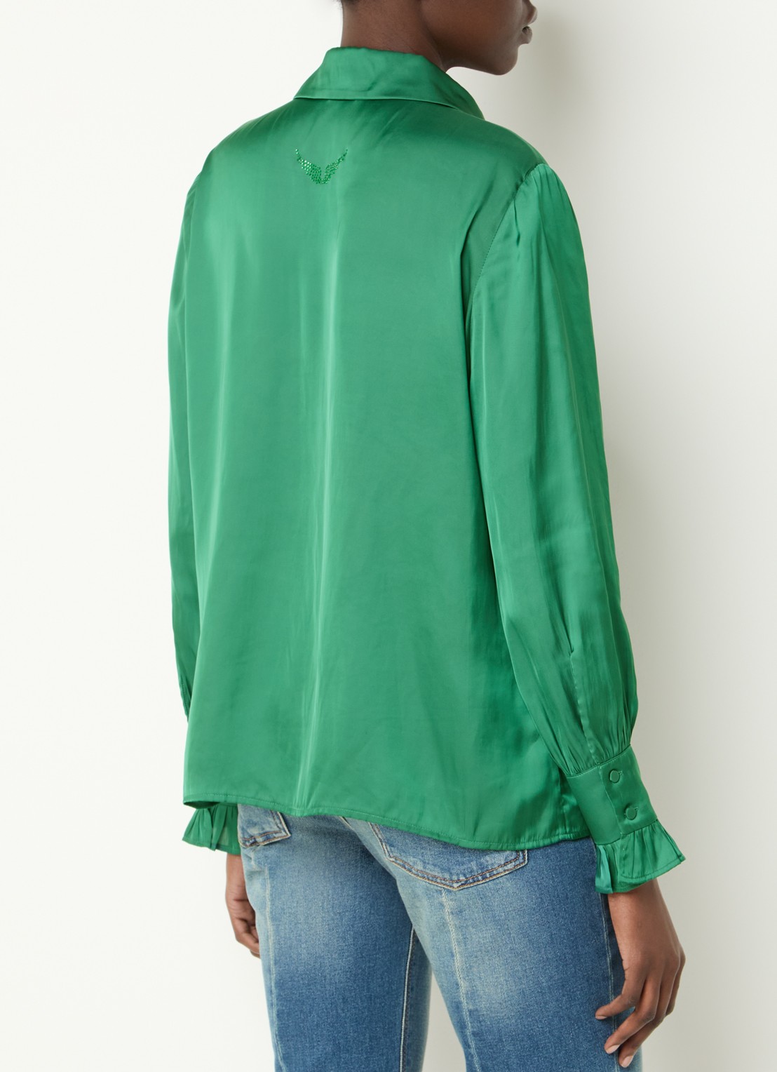 Zadig&Voltaire Thely blouse van satijn met ruches - achterkant 3 groen