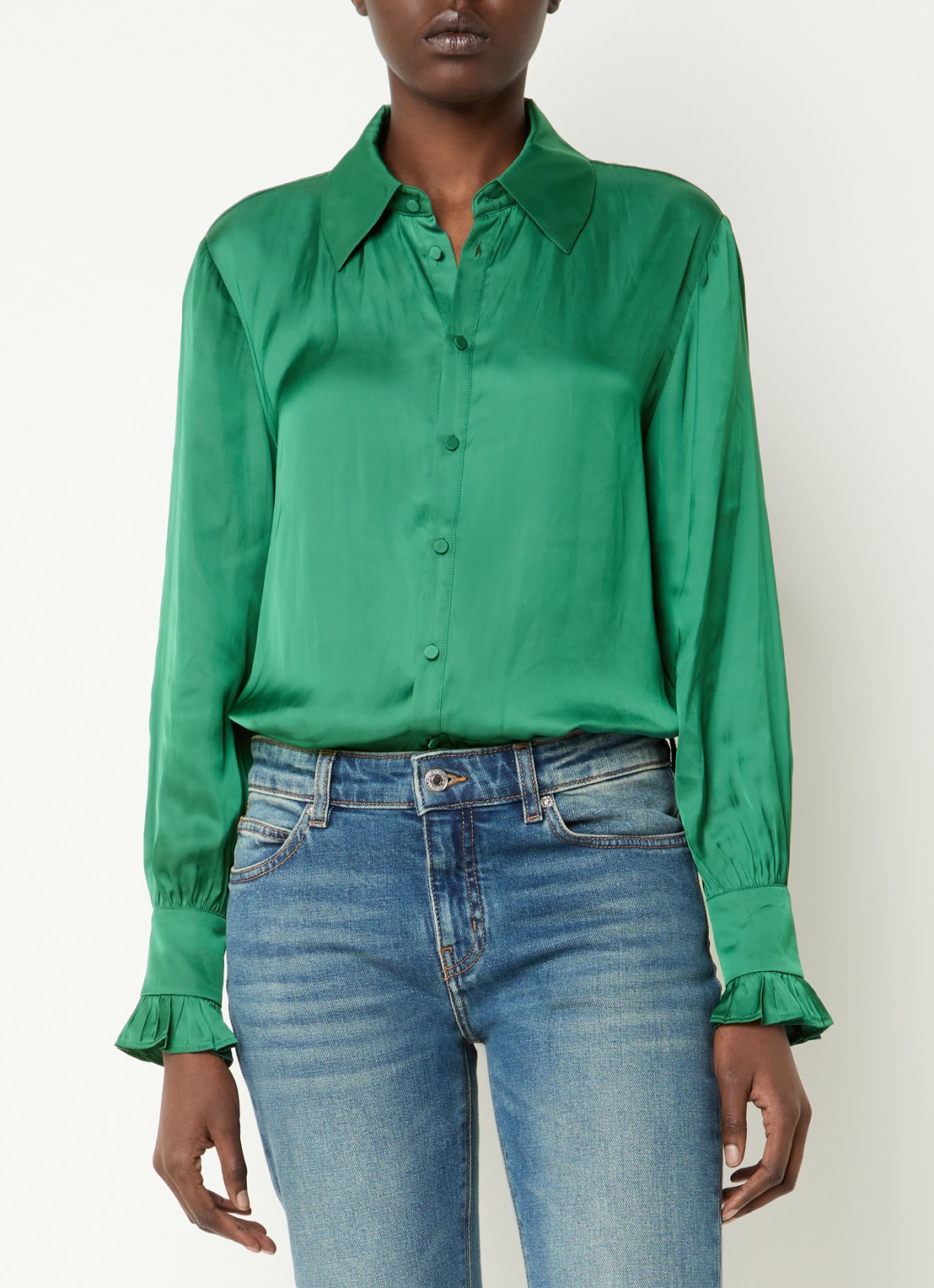 Zadig&Voltaire Thely blouse van satijn met ruches - detail 4 groen