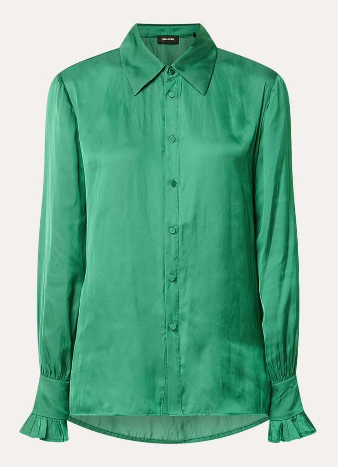 Zadig&Voltaire Thely blouse van satijn met ruches - voorkant groen