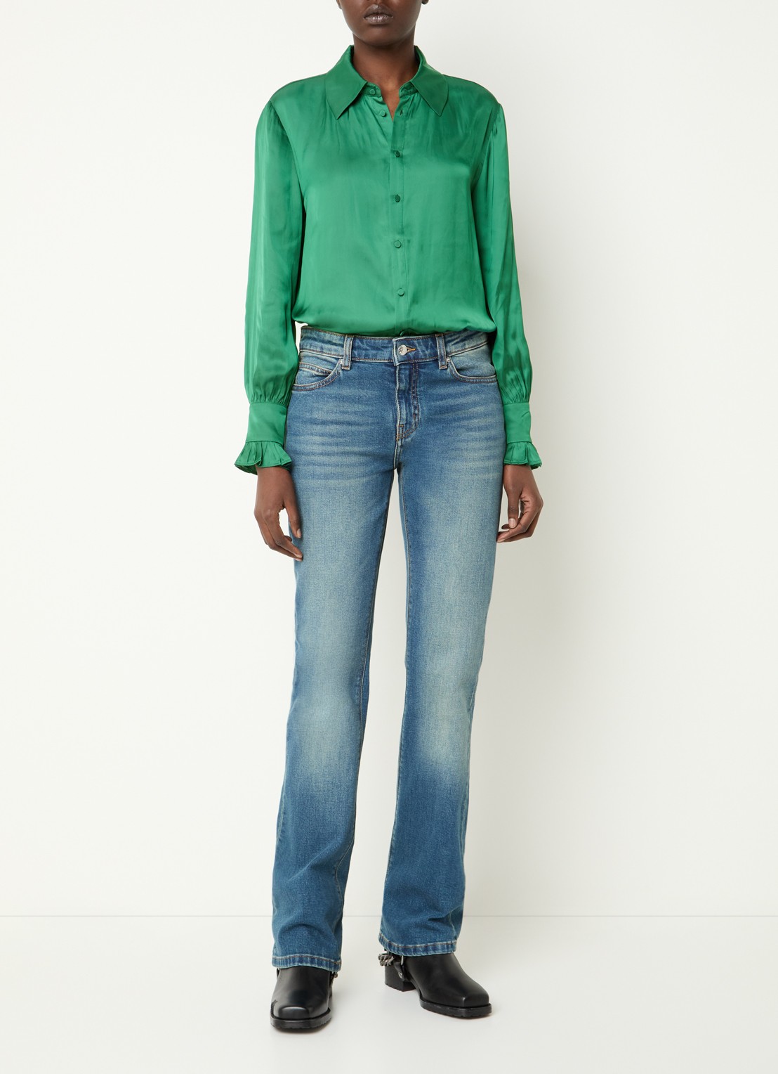 Zadig&Voltaire Thely blouse van satijn met ruches - voorkant 2 groen