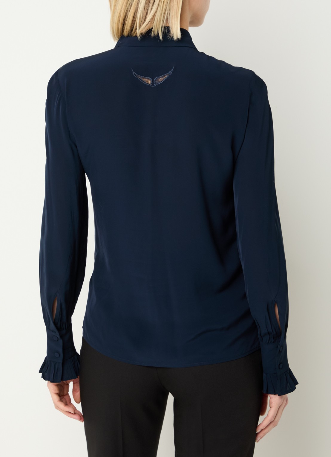 Zadig&Voltaire Thely semi-transparante blouse met ruches - achterkant 4 donkerblauw
