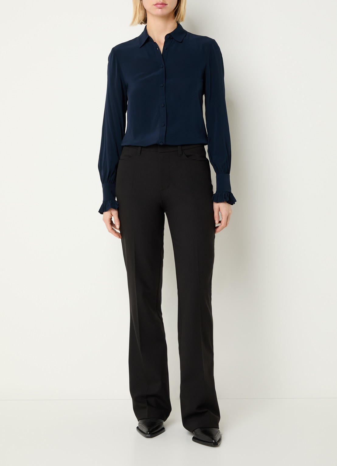 Zadig&Voltaire Thely semi-transparante blouse met ruches - voorkant 2 donkerblauw
