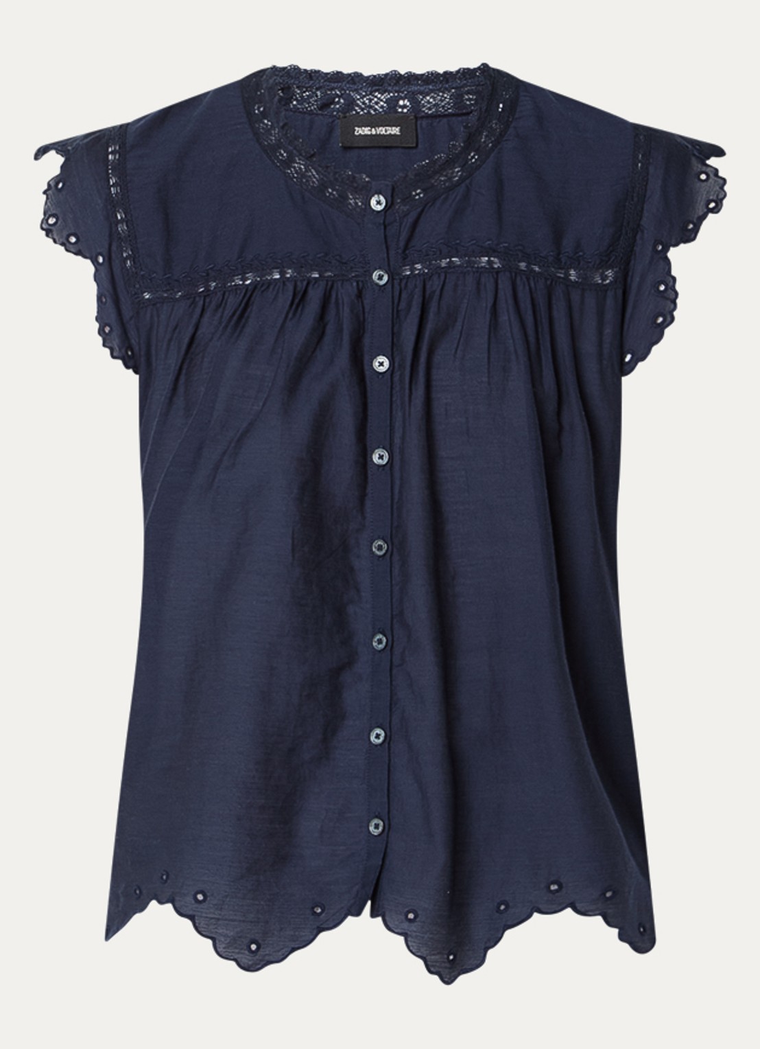 Zadig&Voltaire Tika Tomboy semi-transparante blouse met broderie - voorkant 2 donkerblauw