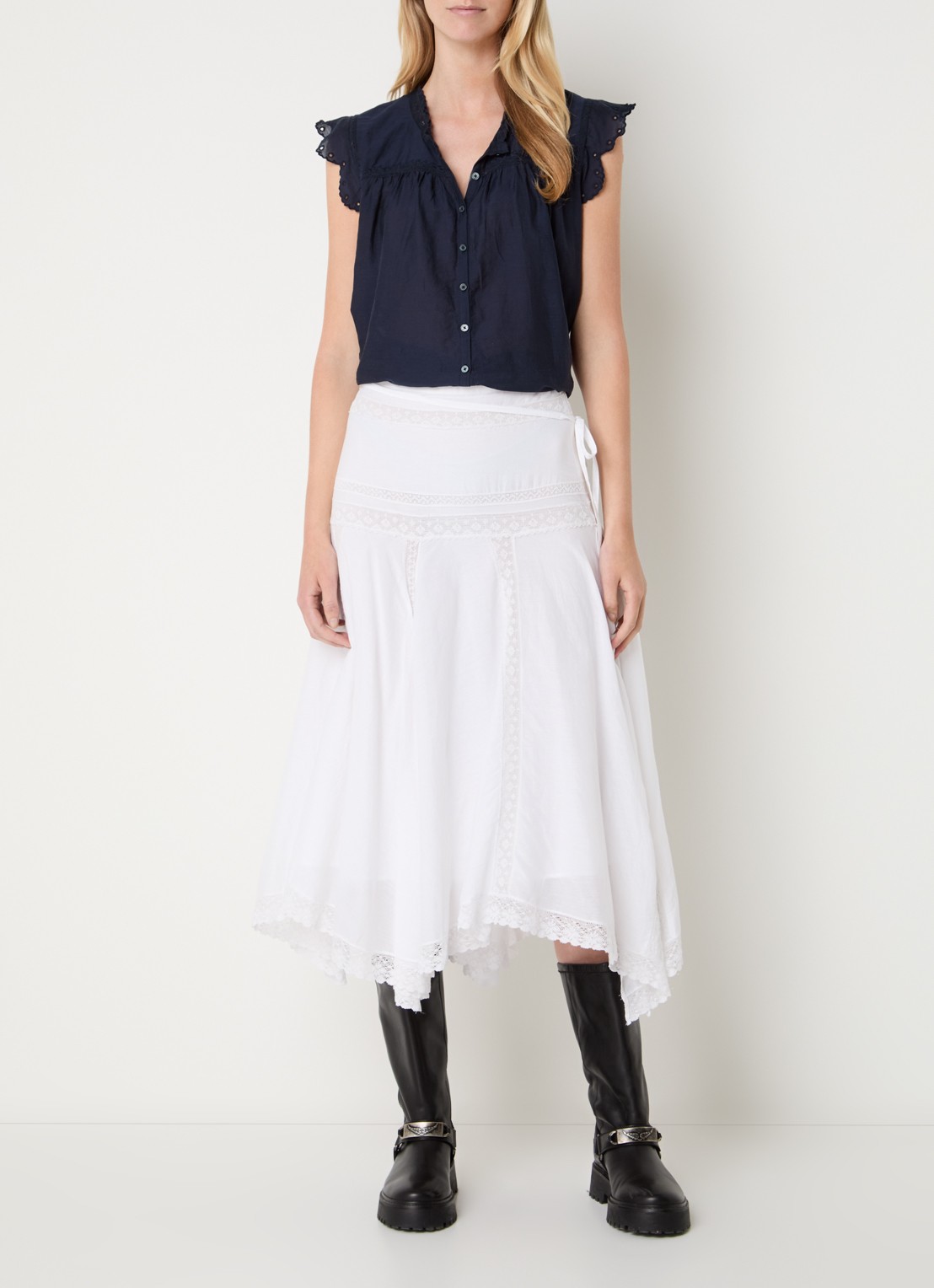 Zadig&Voltaire Tika Tomboy semi-transparante blouse met broderie - voorkant 3 donkerblauw