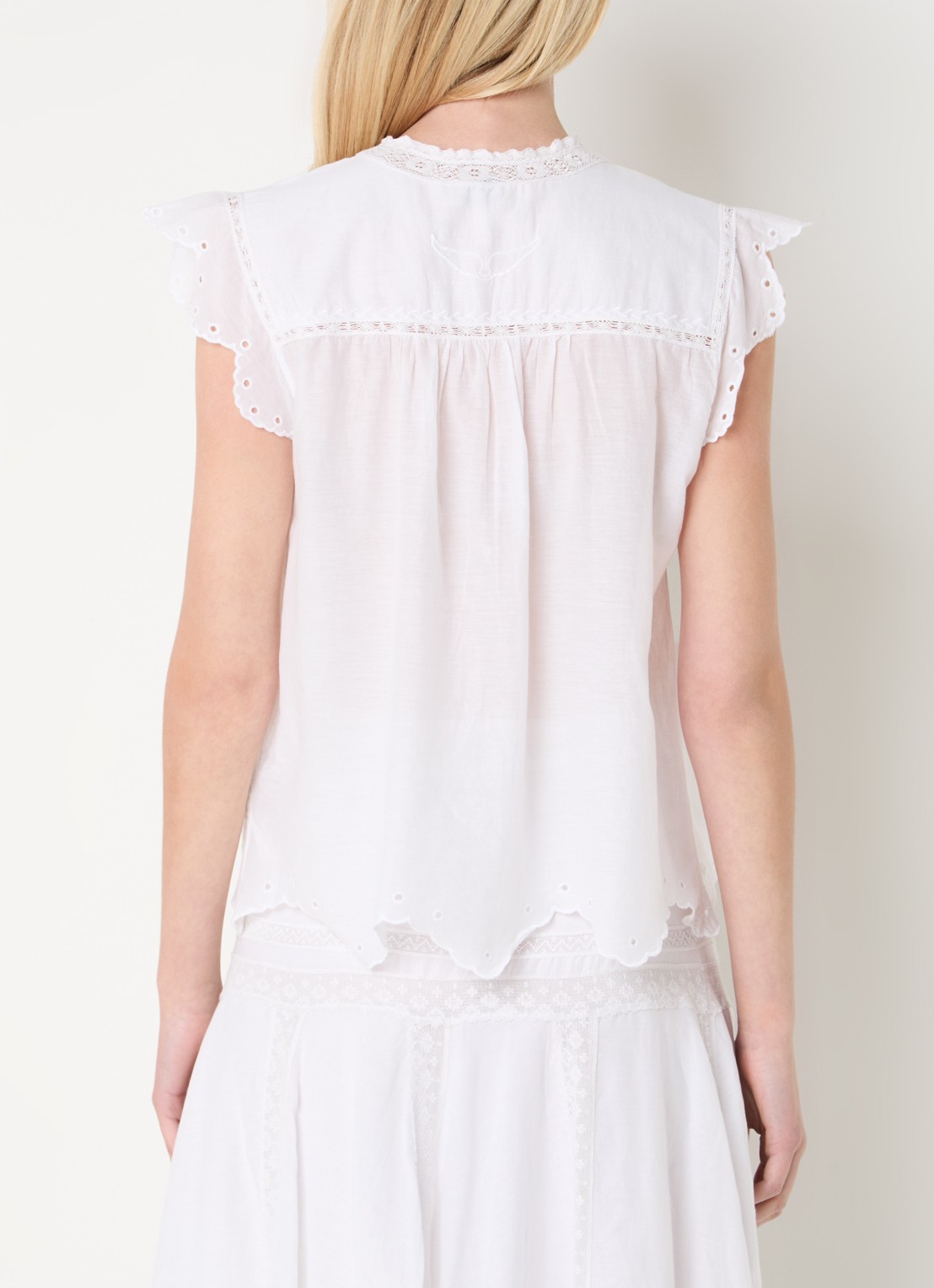 Zadig&Voltaire Tika Tomboy semi-transparante blouse met broderie - achterkant wit