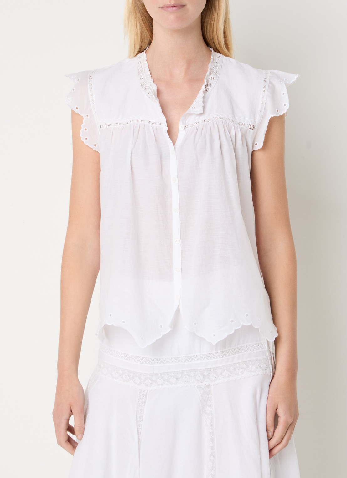 Zadig&Voltaire Tika Tomboy semi-transparante blouse met broderie - detail 4 wit