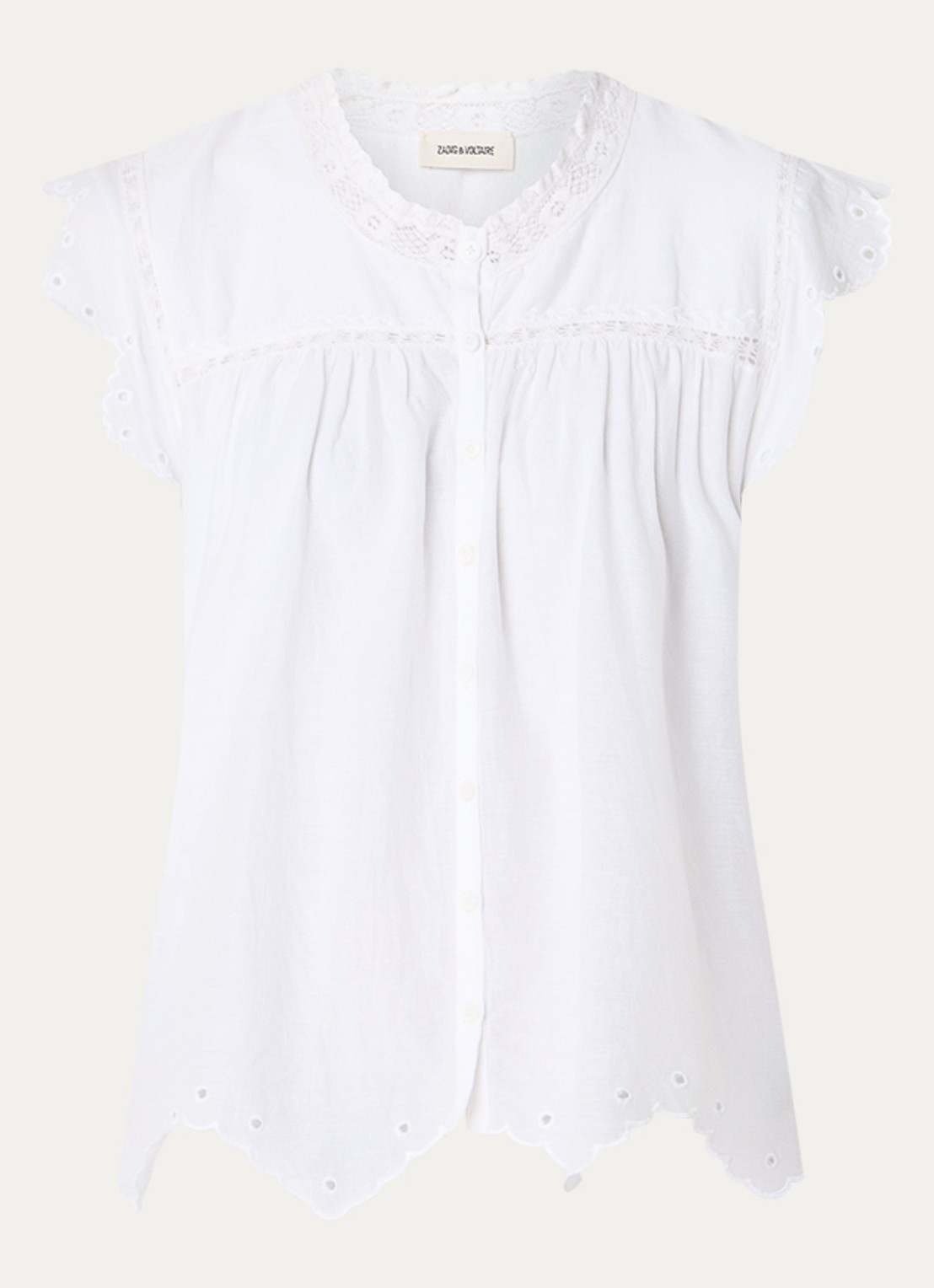 Zadig&Voltaire Tika Tomboy semi-transparante blouse met broderie - voorkant 2 wit