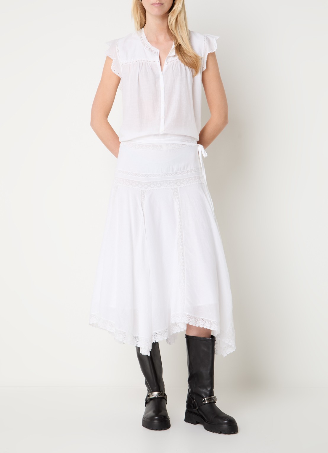 Zadig&Voltaire Tika Tomboy semi-transparante blouse met broderie - voorkant 3 wit