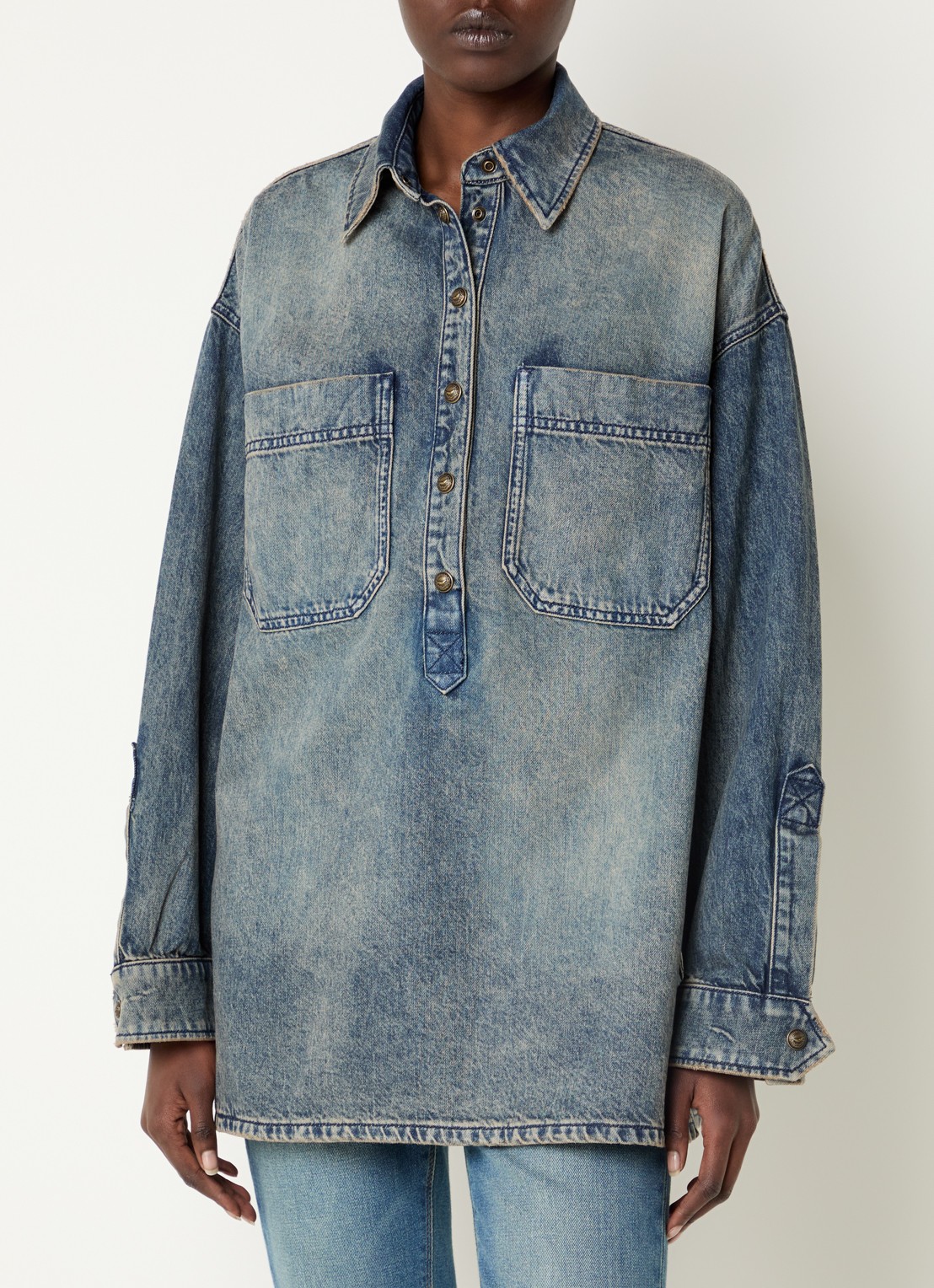 Zadig&Voltaire Timona tuniek van denim met borstzakken - detail indigo