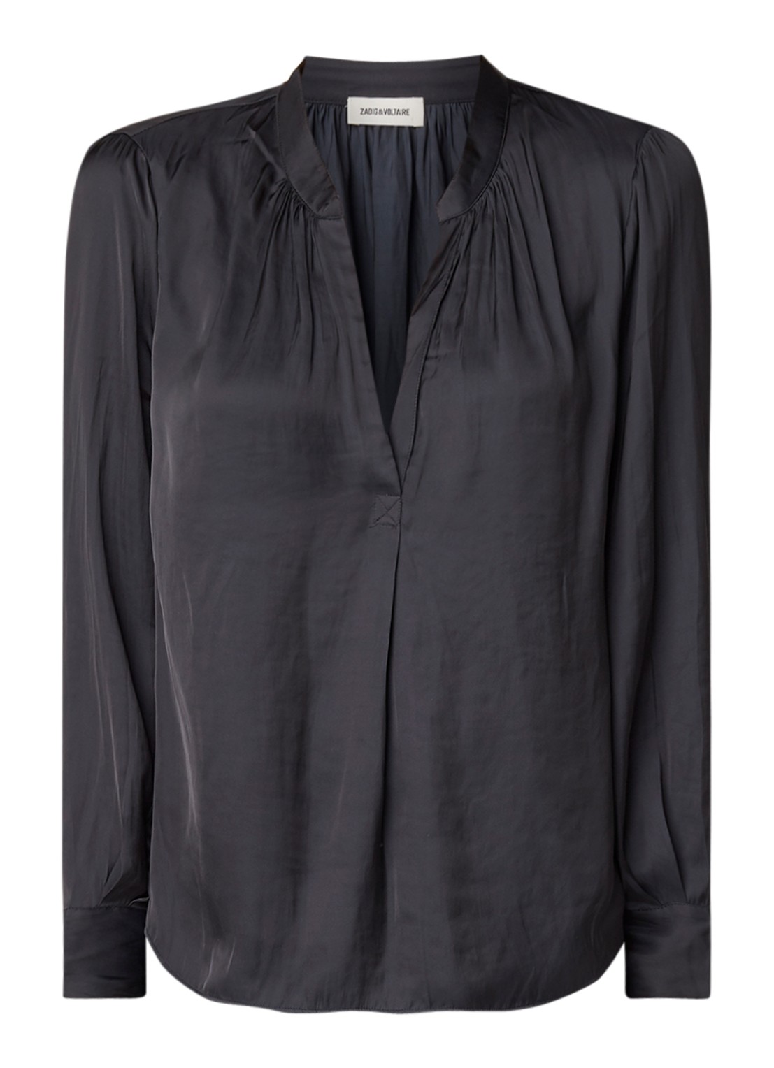 Zadig&Voltaire Tink blouse van satijn met V-hals - voorkant zwart