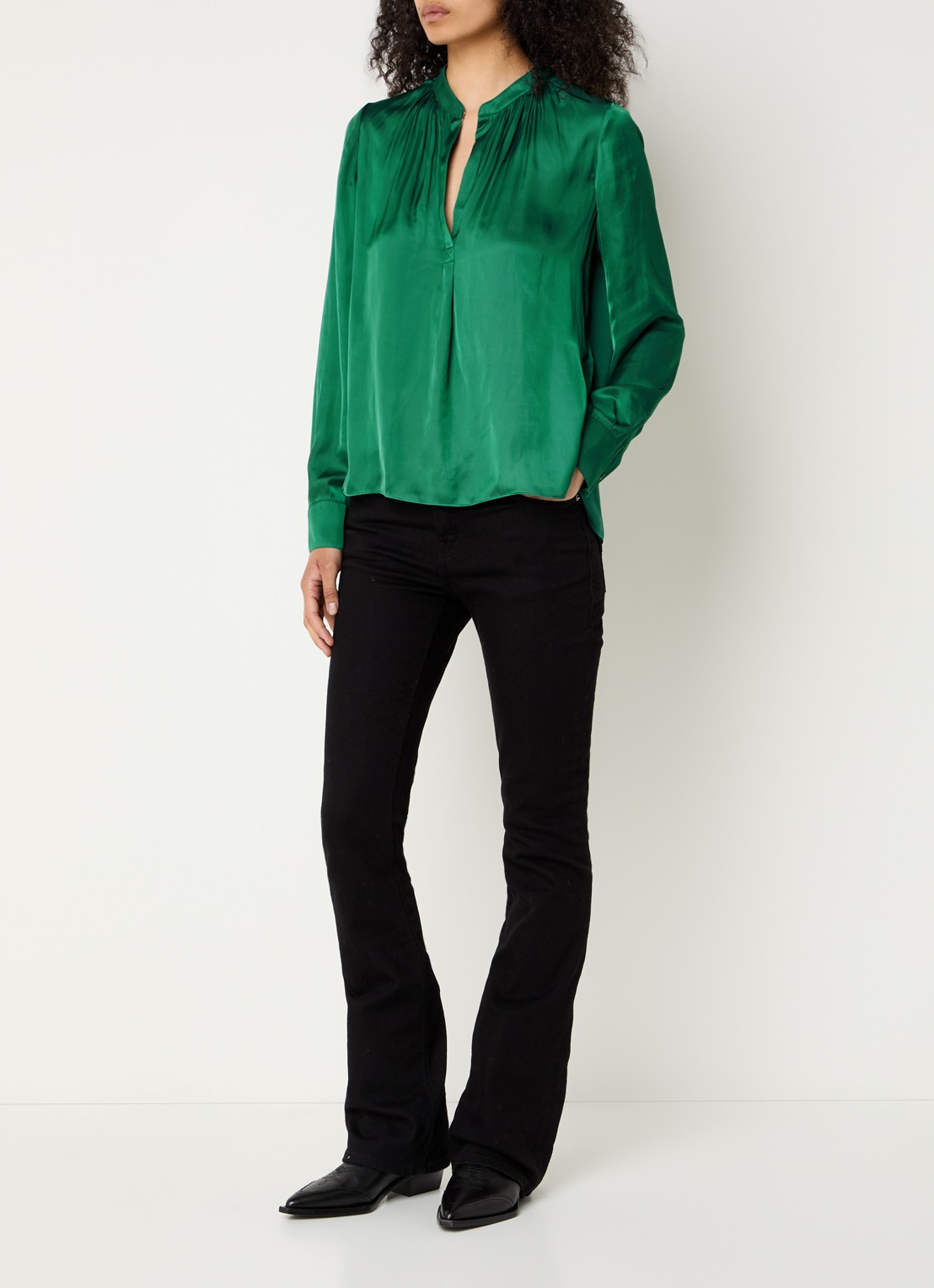 Zadig&Voltaire Tink tuniek van satijn met plooidetail - voorkant 4 zeegroen