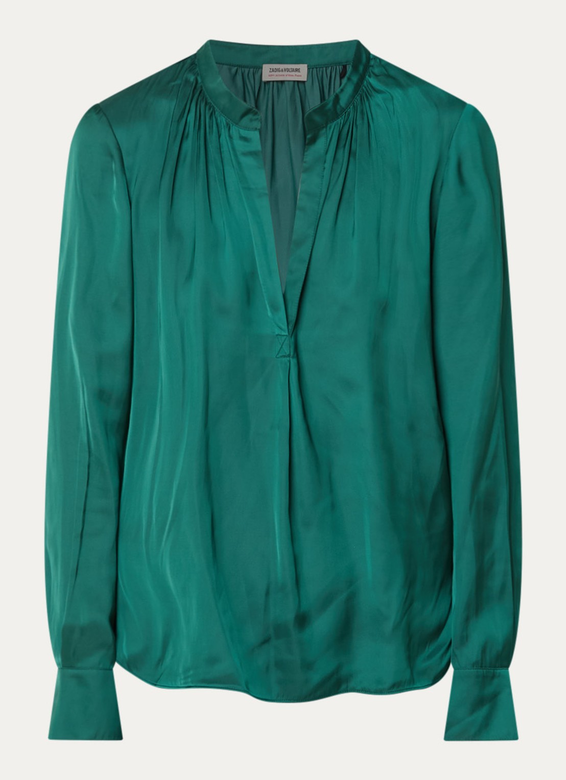 Zadig&Voltaire Tink tuniek van satijn met plooidetail - voorkant 3 donkergroen
